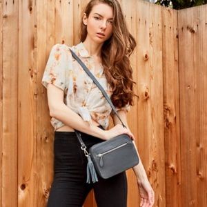 Kiko pebbled genuine crossbody blue leather purse